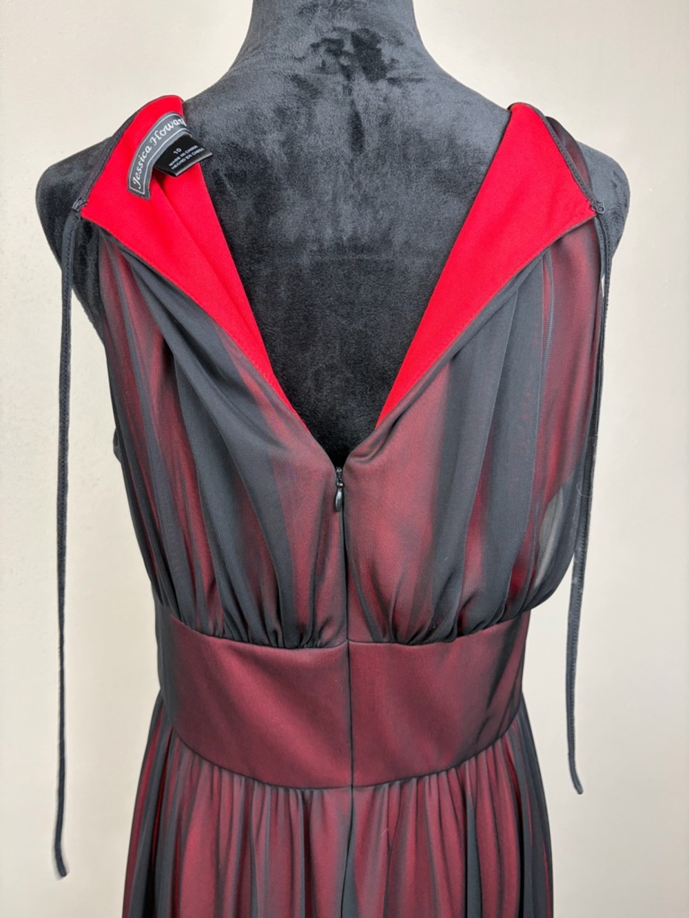 Jessica Howard Red Black Sheer Layered Beaded Waist Cocktail Dress 10 Goth EUC - Picture 7 of 16